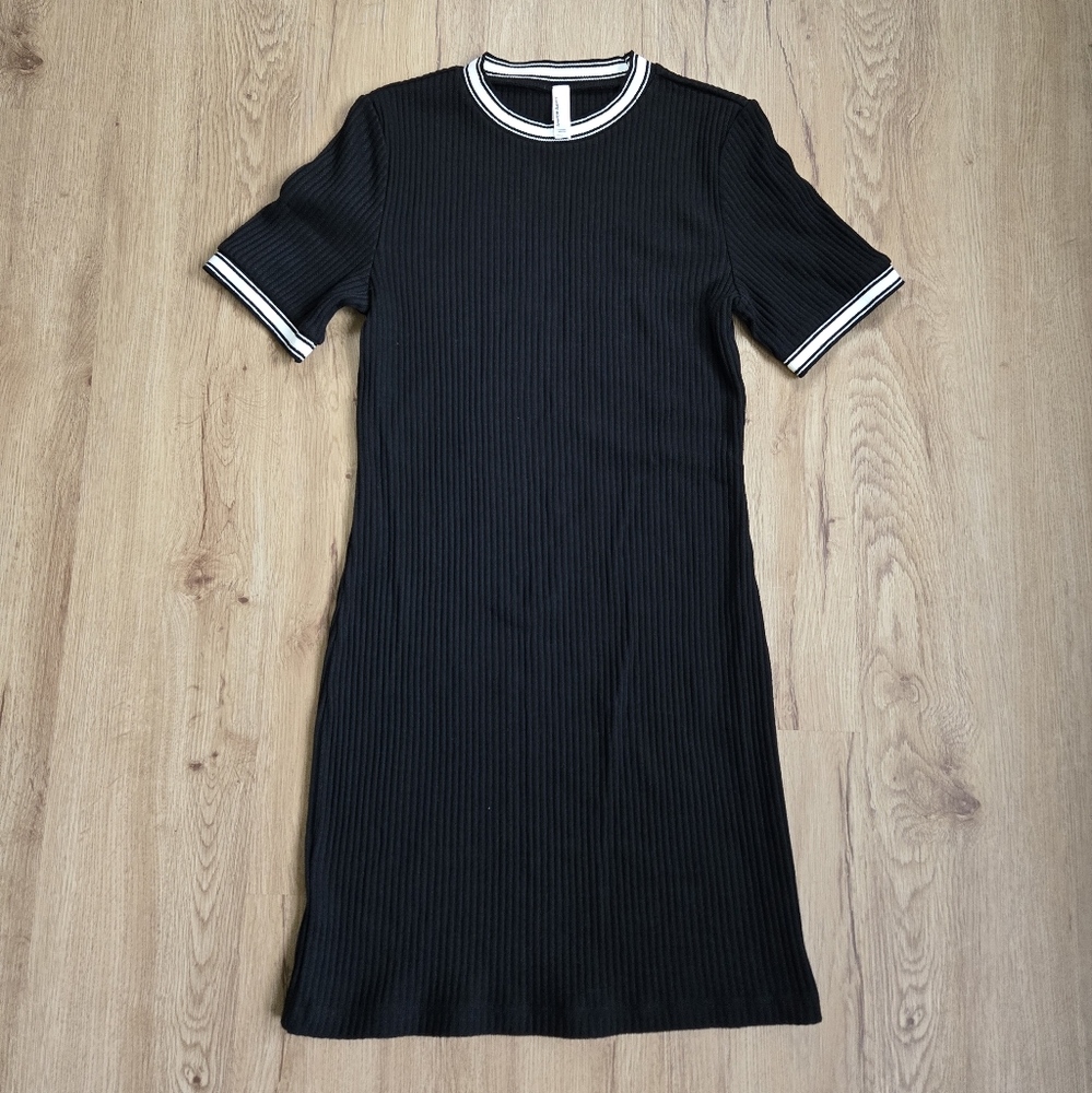 American Apparel Black Ribbed Knit T-Shirt Dress | Size Large